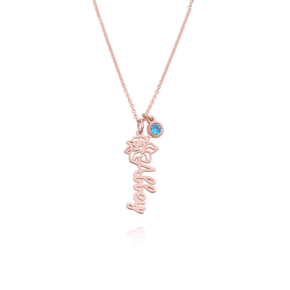 Blooming Birth Flower Name Necklace with Birthstone in 18K Rose Gold Vermeil