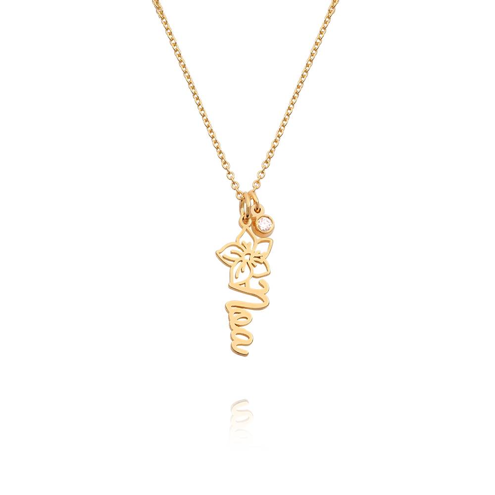 Blooming Birth Flower Name Necklace with 0.05CT Diamond in Gold Plating