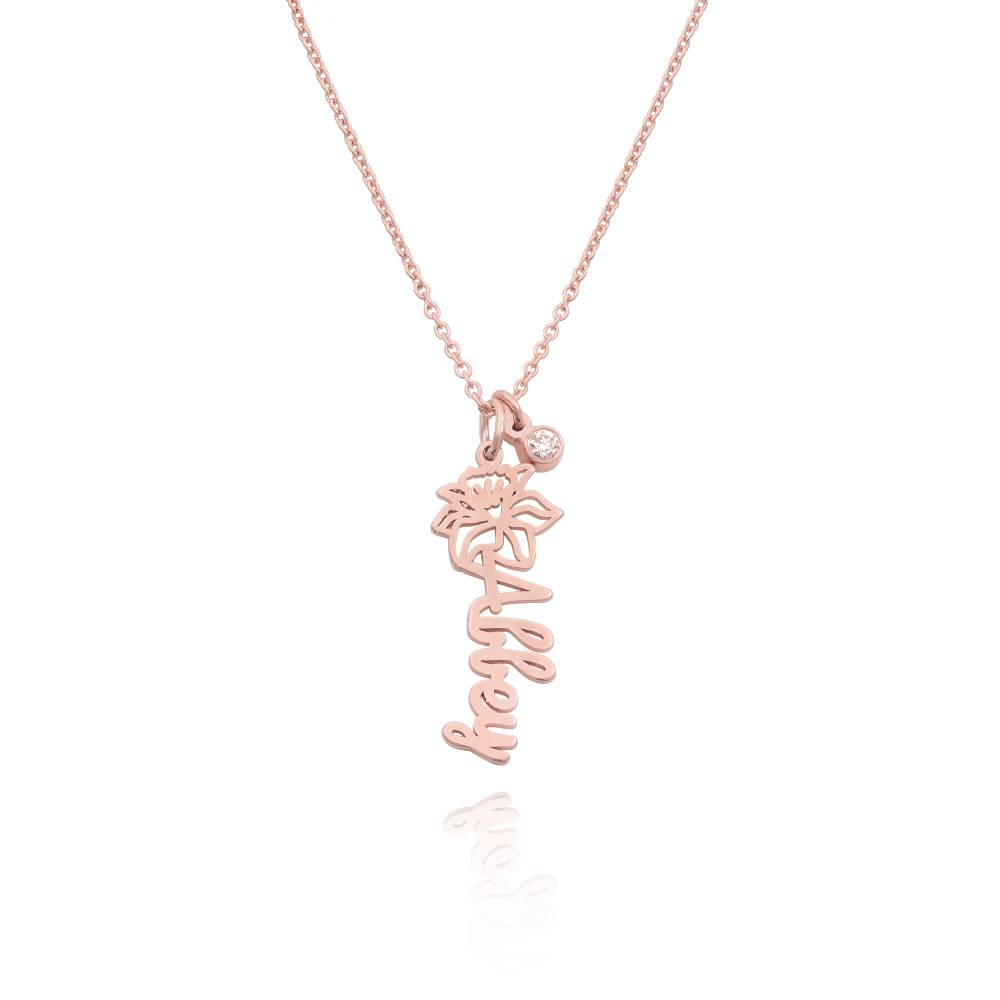 Blooming Birth Flower Name Necklace with Diamond in 18K Rose Gold Vermeil