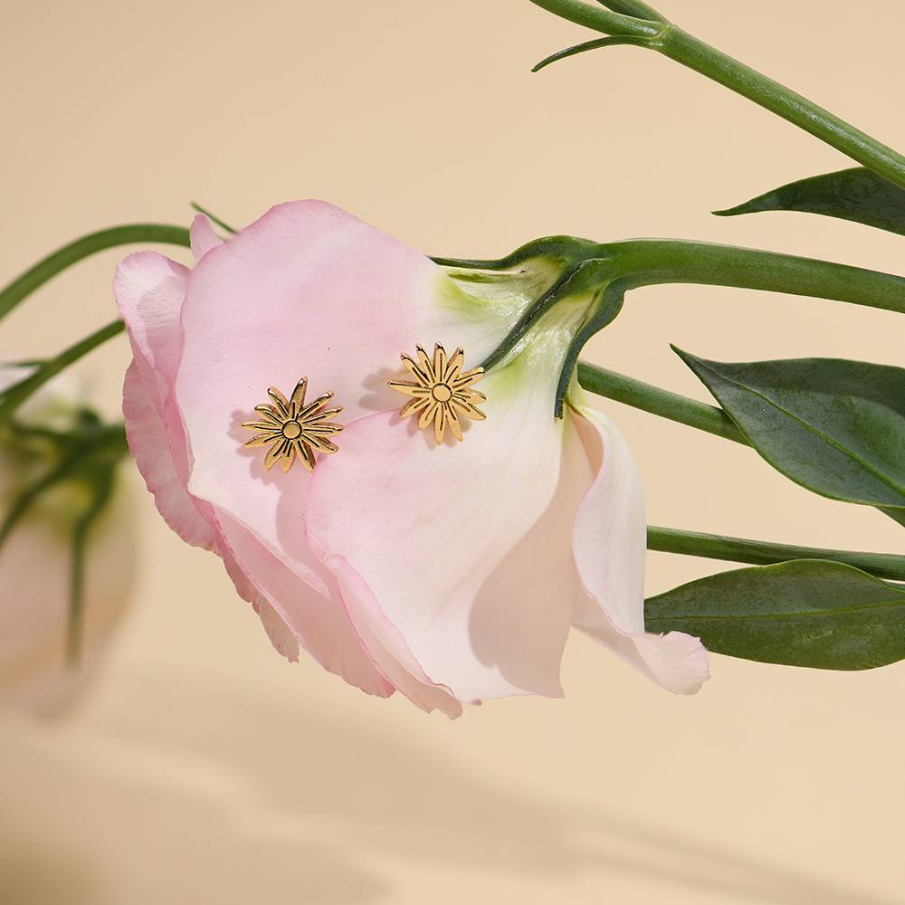 Blooming Birth Flower Stud Earrings in 18K Gold Plating