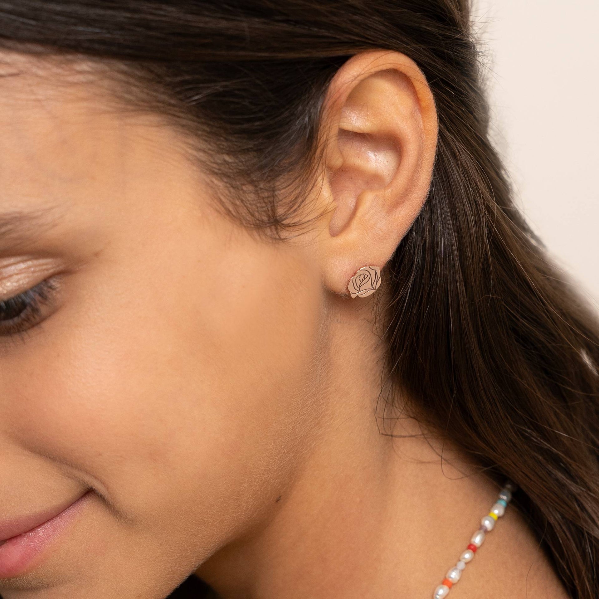Blooming Birth Flower Stud Earrings in 18K Rose Gold Plating