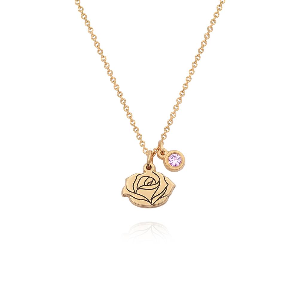 Blooming Initial Birth Flower and Stone Pendant Necklace in 18K Gold Plating