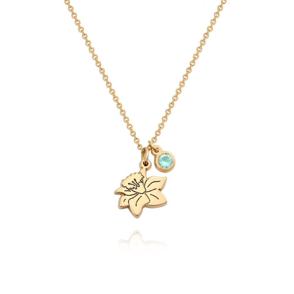 Blooming Initial Birth Flower and Stone Pendant Necklace in 18K Gold Vermeil