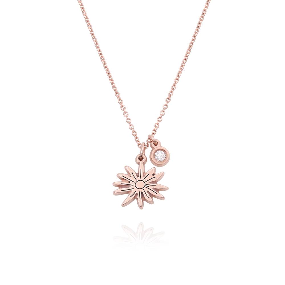 Blooming Initial Birth Flower and Stone Pendant Necklace in 18K Rose Gold Plating