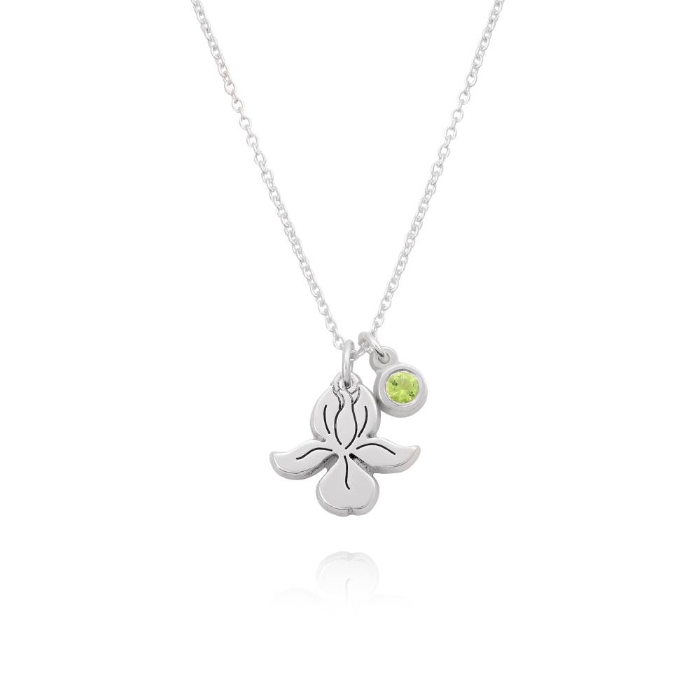 Blooming Initial Birth Flower and Stone Pendant Necklace in Sterling Silver