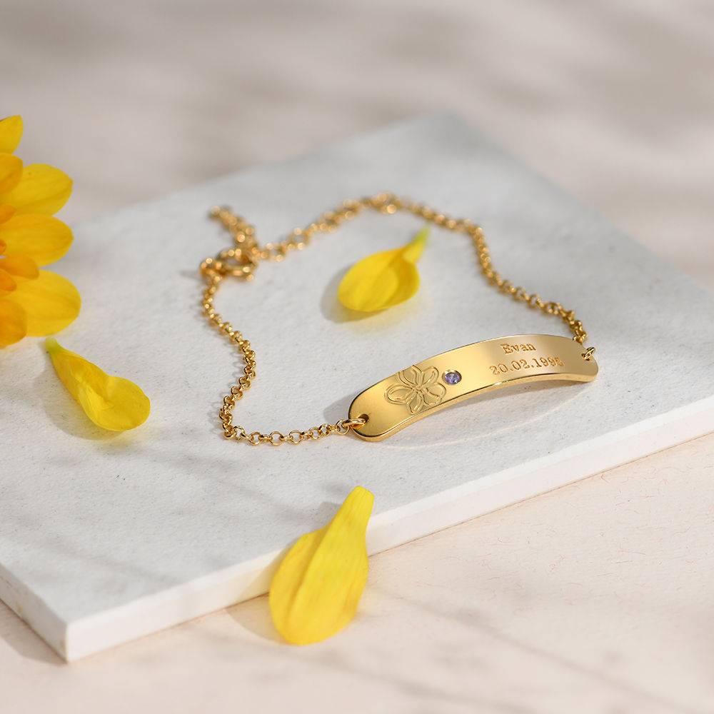 Blossom Birth Flower & Stone Bracelet in 18k Gold Plating