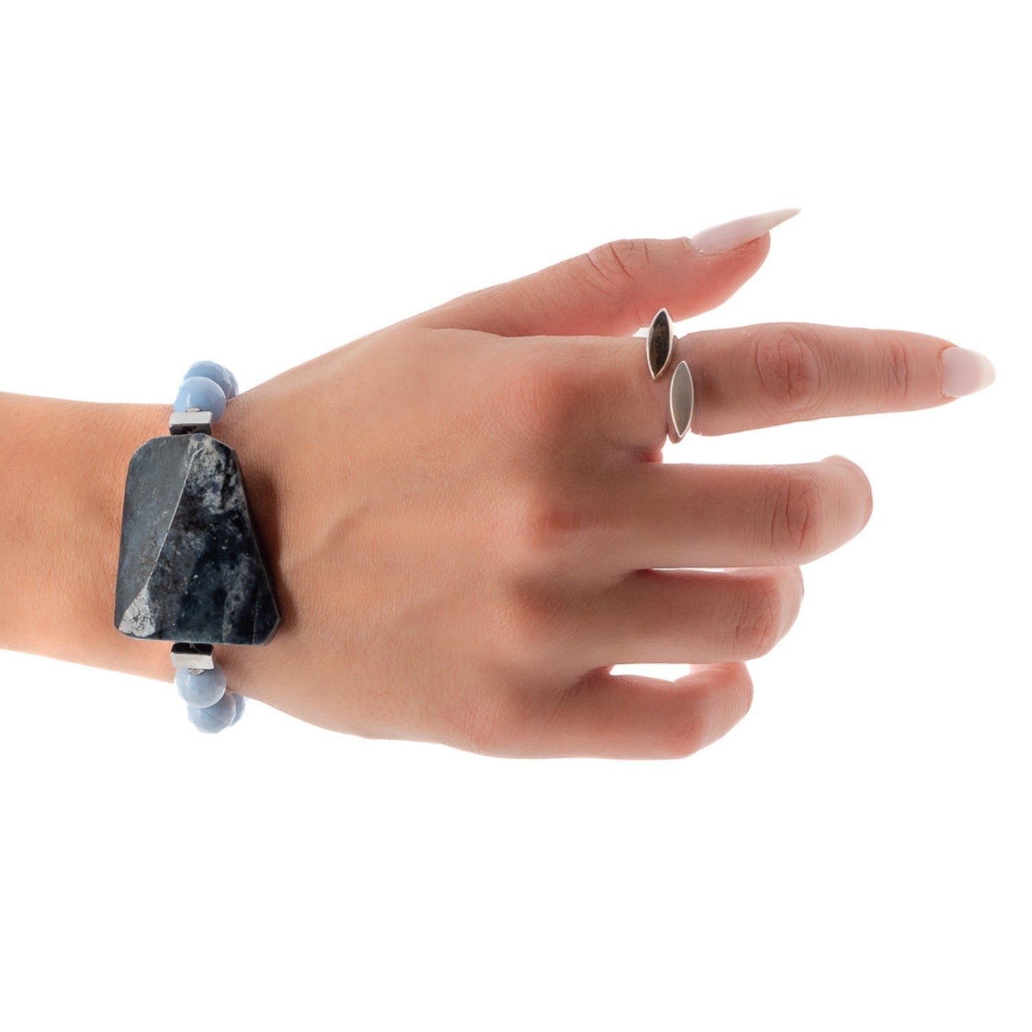 Blue Agate Stone Chunky Bracelet - Blue