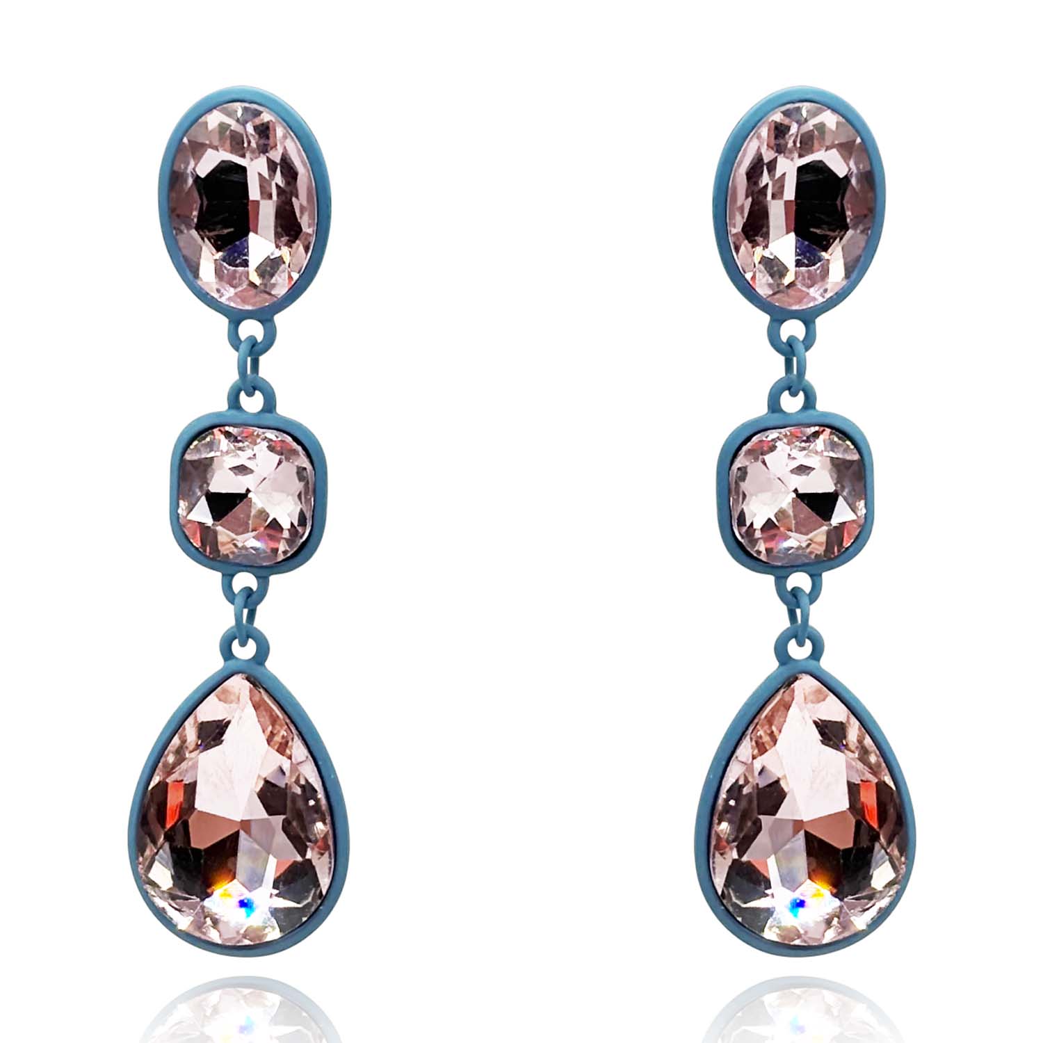 Blue And Rose Faceted Glass Stone Drop Earrings