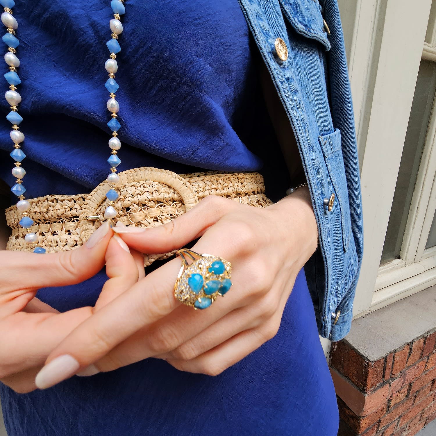 Blue Apatite Stone Cocktail Ring
