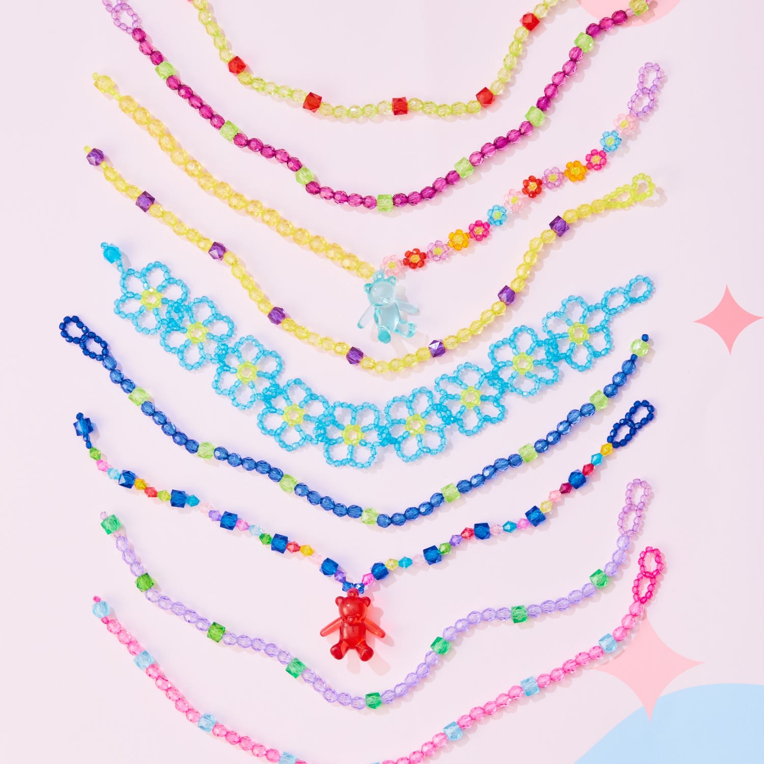 Blue Blossom Flat Open Flower Bead Necklace