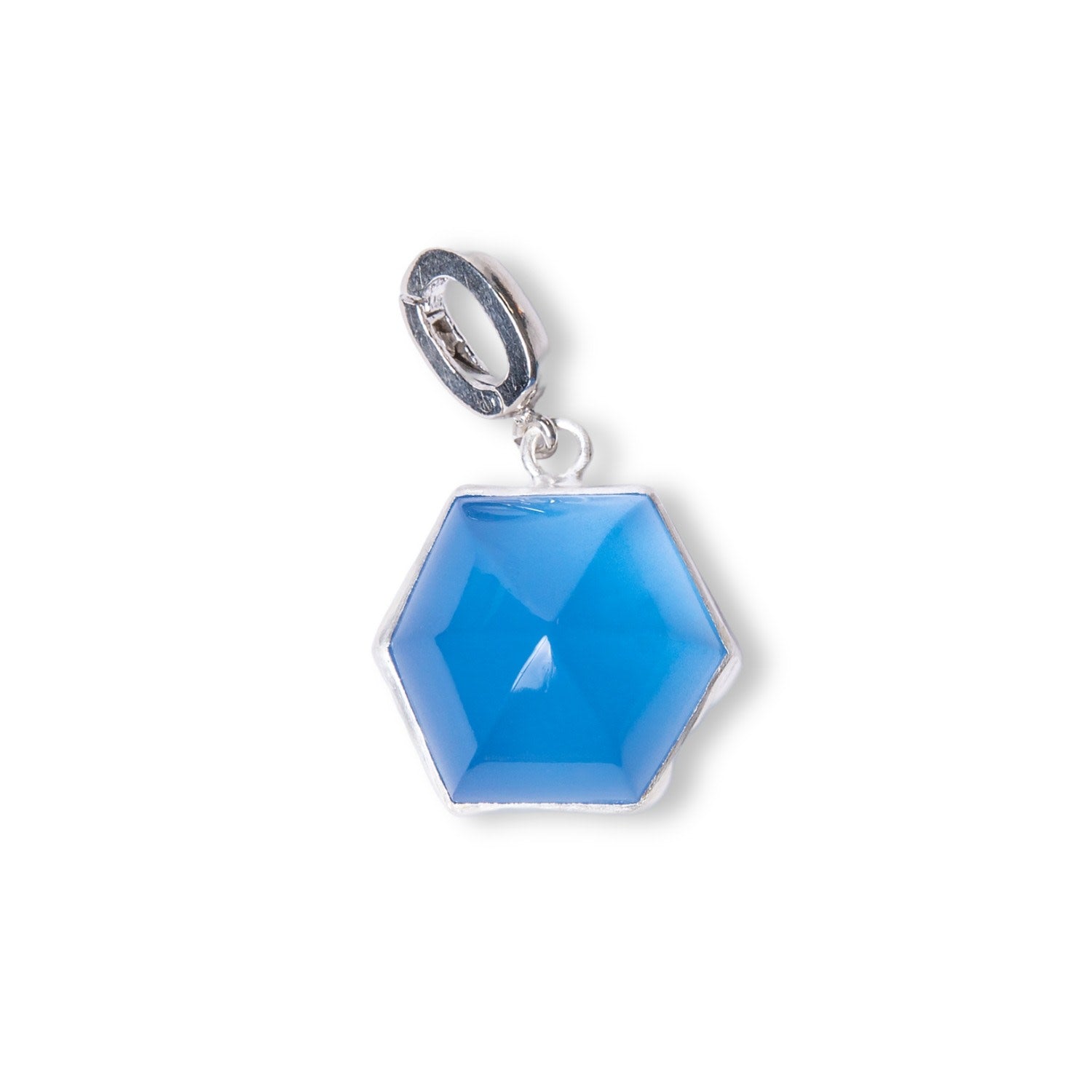 Blue Chalcedony Dome Silver Charm Clip-On Pendant