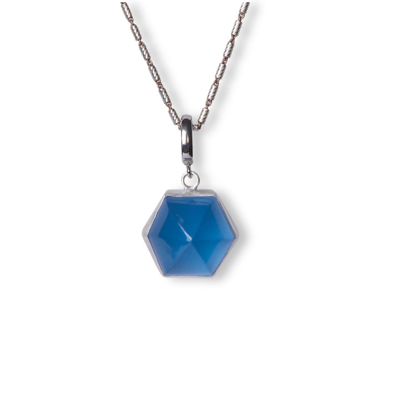 Blue Chalcedony Dome Silver Charm Clip-On Pendant