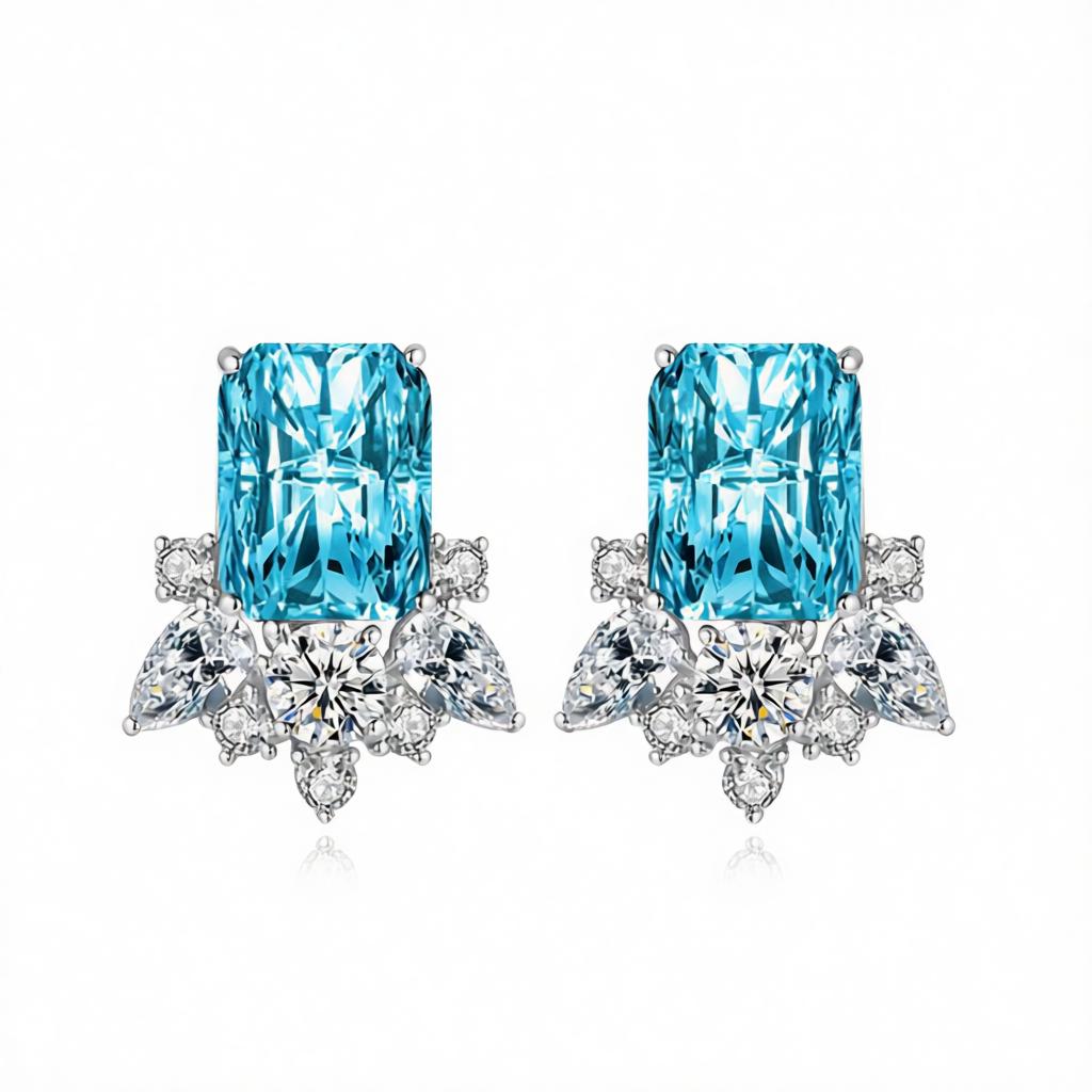 Blue Crystal & Cubic Zirconia Radiant Stud Earrings