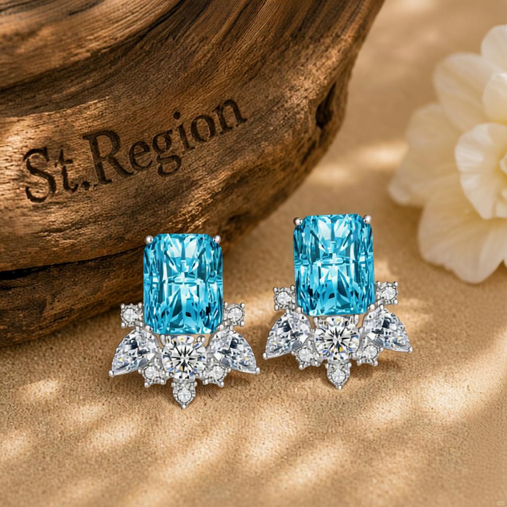 Blue Crystal & Cubic Zirconia Radiant Stud Earrings