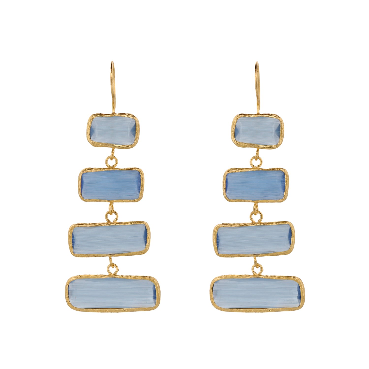 Blue Dangle Cat Eye Stone Gold Earring - Blue