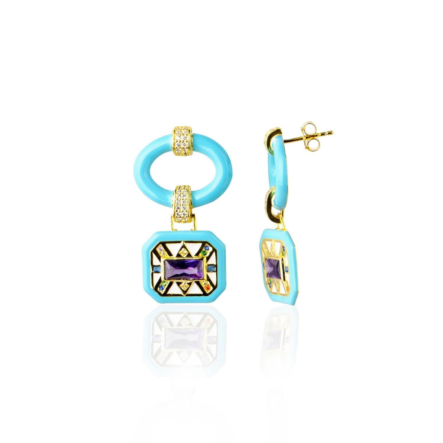 Blue Enamel Earring -Gold