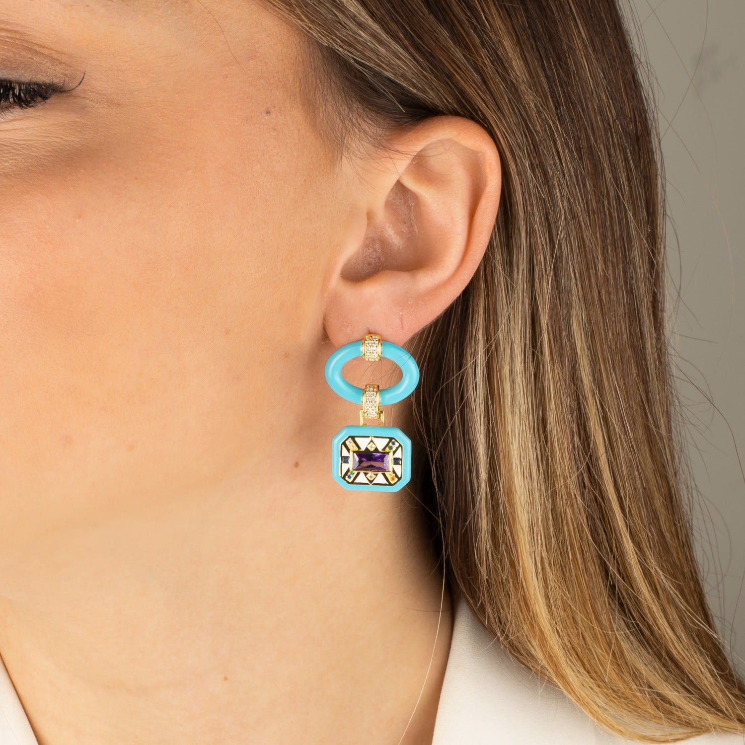 Blue Enamel Earring -Gold