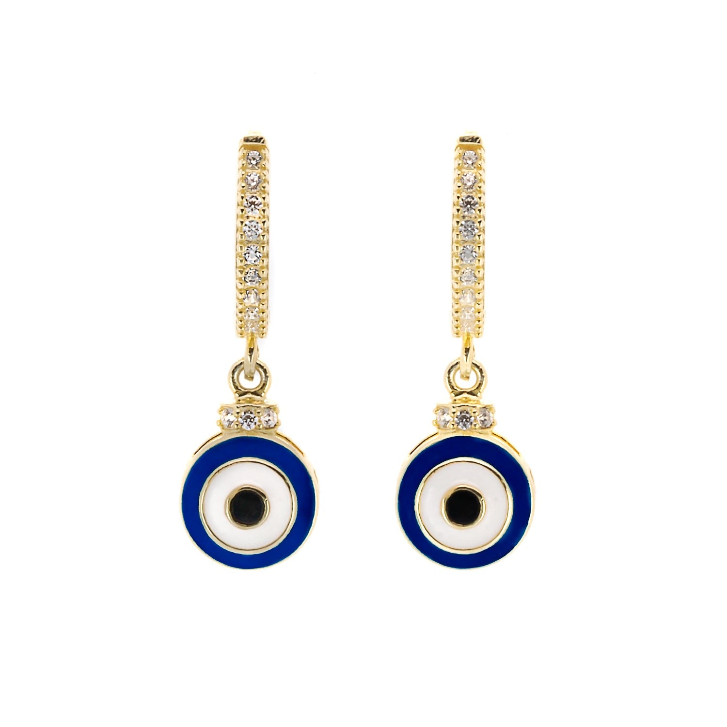 Evil Eye Diamond & Gold Blue Statement Earrings - Gold