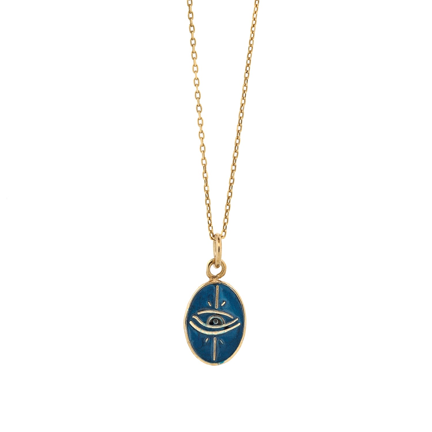 Blue Enamel Evil Eye Minimalist Gold Protective Necklace - Blue