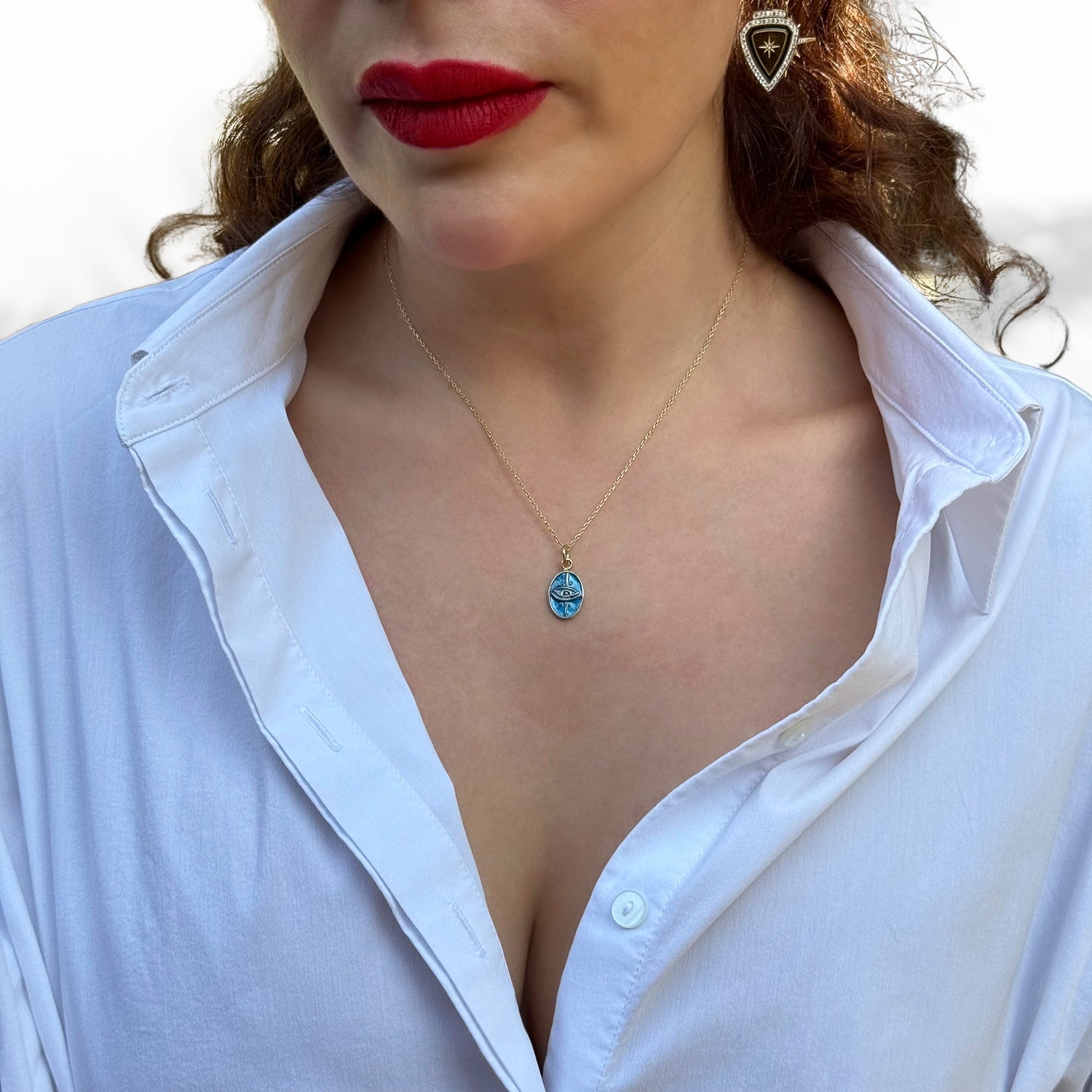 Blue Enamel Evil Eye Minimalist Gold Protective Necklace - Blue