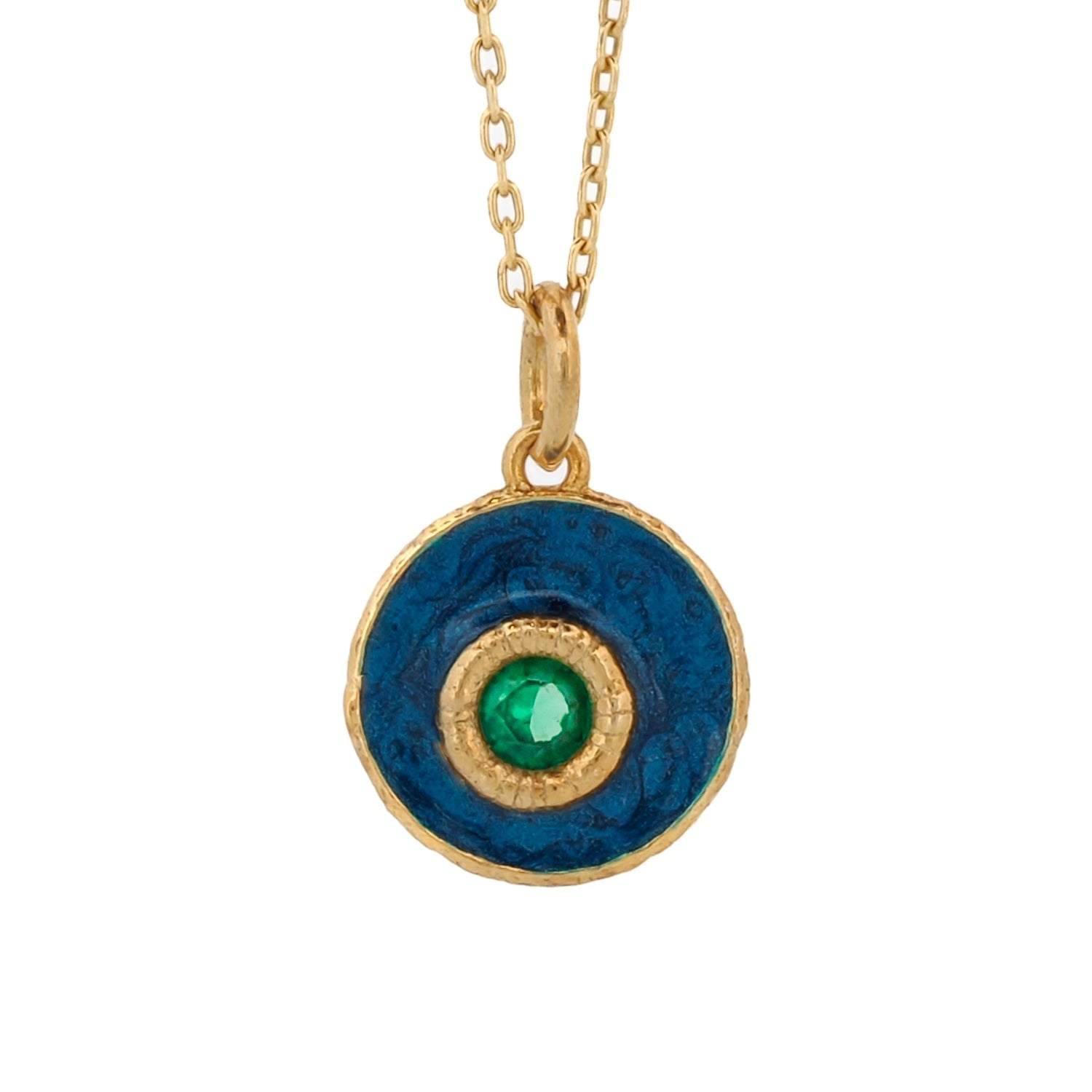 Blue Enamel Jade Stone Evil Eye Pendant Gold Chain Necklace - Blue