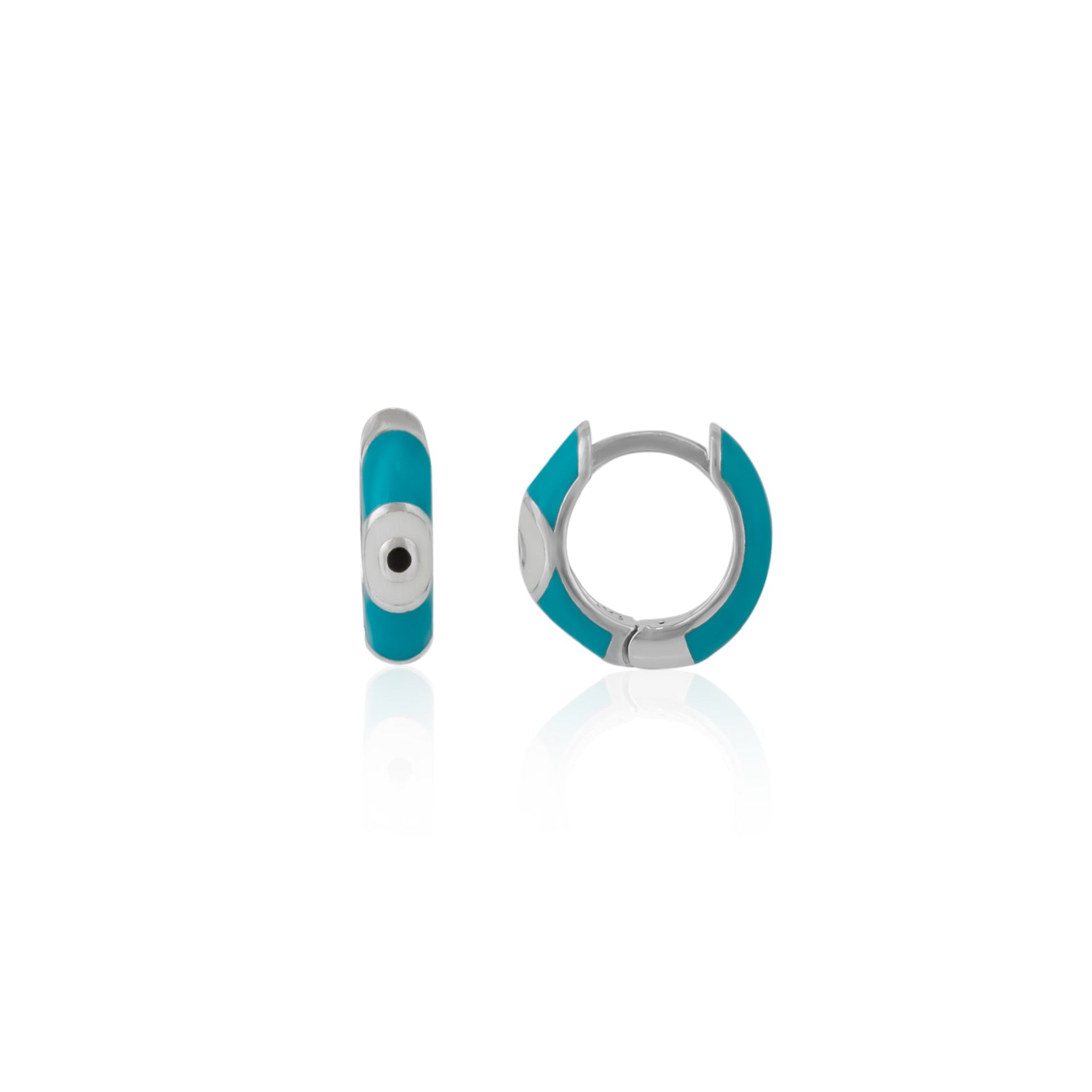 Turquoise Enamelled Jewelled Eye Sterling Silver Huggie Hoop Earring