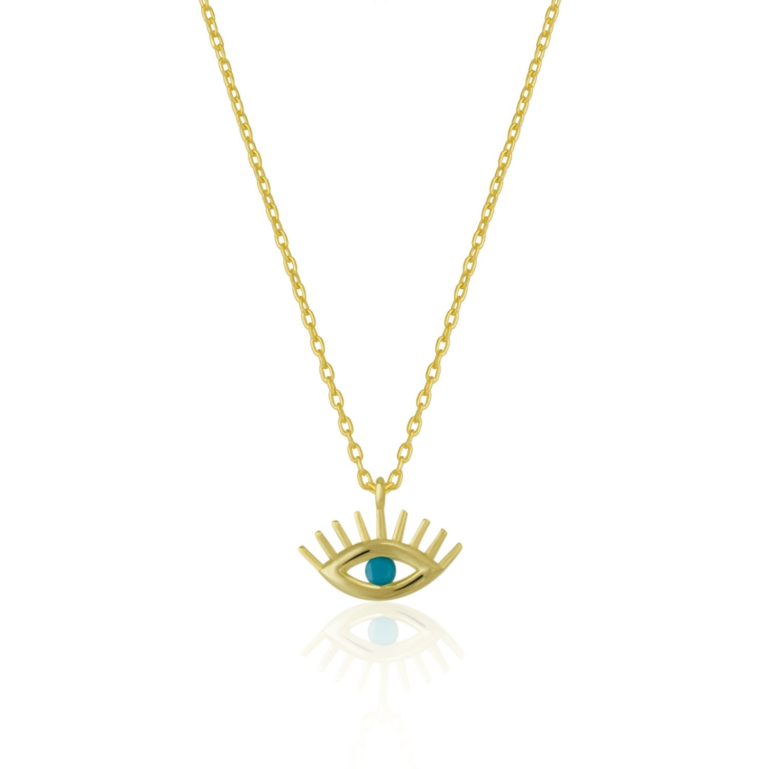 Blue Eye Evil Eye Sterling Silver Necklace - Gold