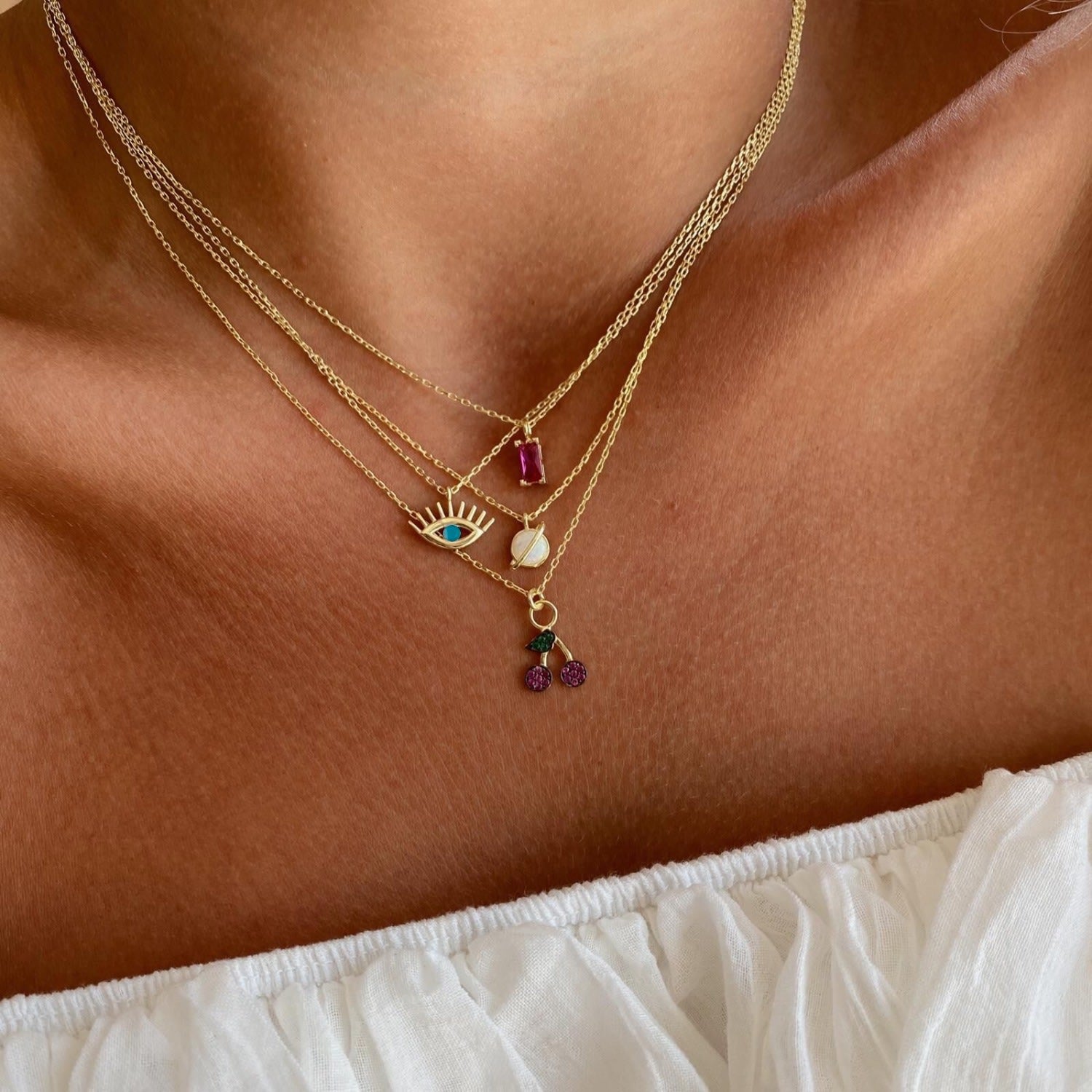 Blue Eye Evil Eye Sterling Silver Necklace - Gold