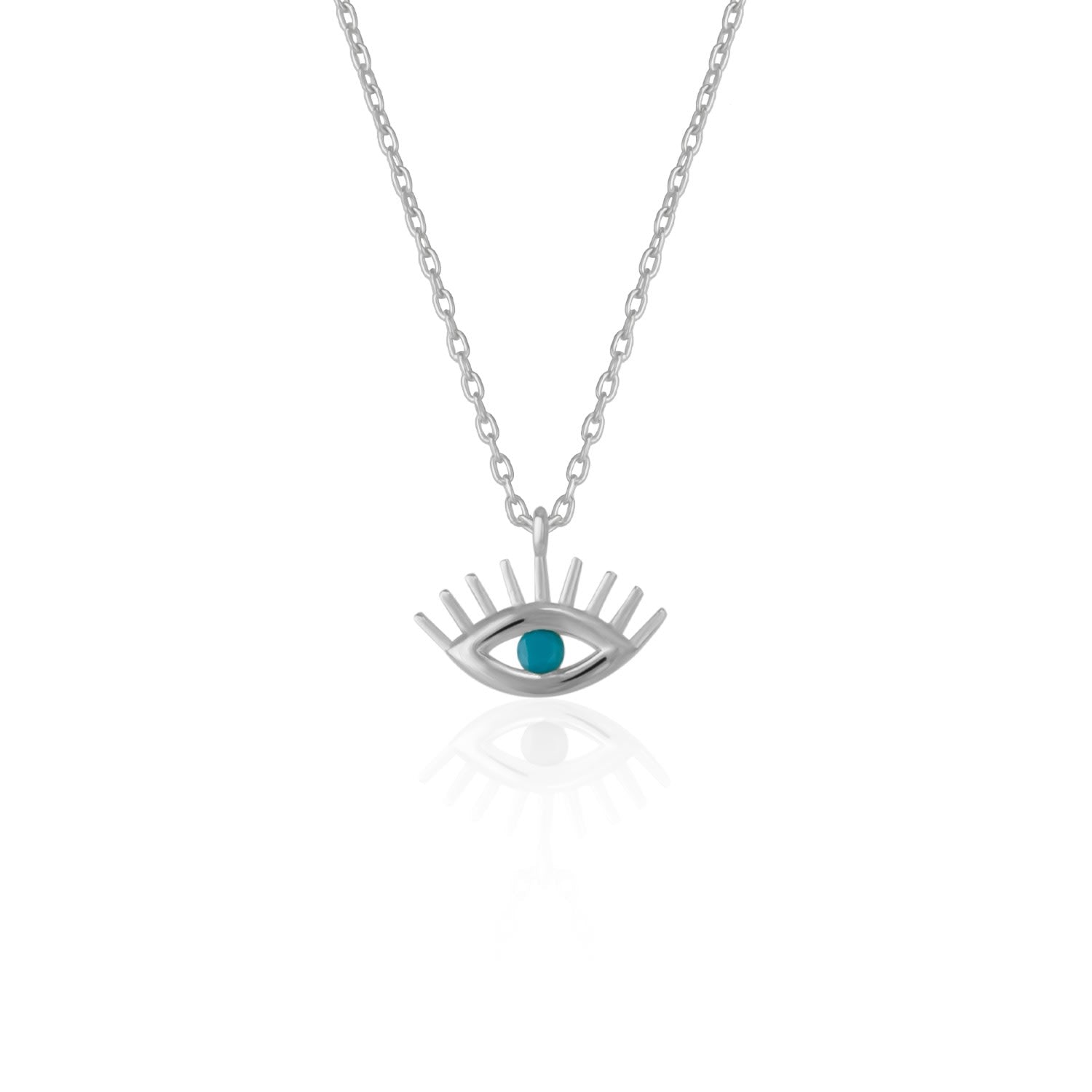 Blue Eye Evil Eye Sterling Silver Necklace - Silver