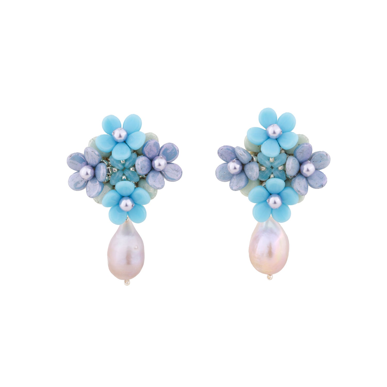 Blue Flowers Earrings Sterling Silver Ear Studs Bridesmaids Gifts