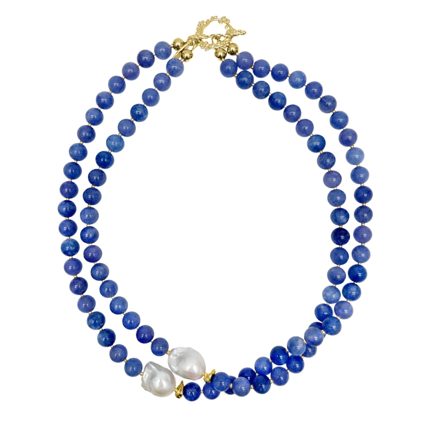 Blue Jade With Baroque Pearls Double Layers Necklace