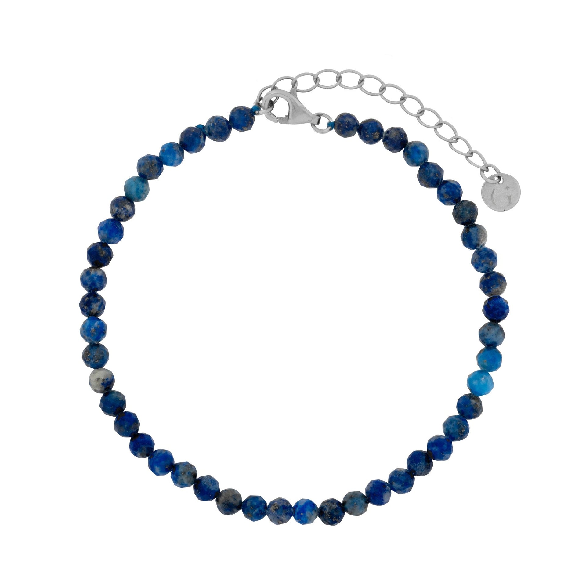 Blue Lapis Beaded Bracelet In Silver