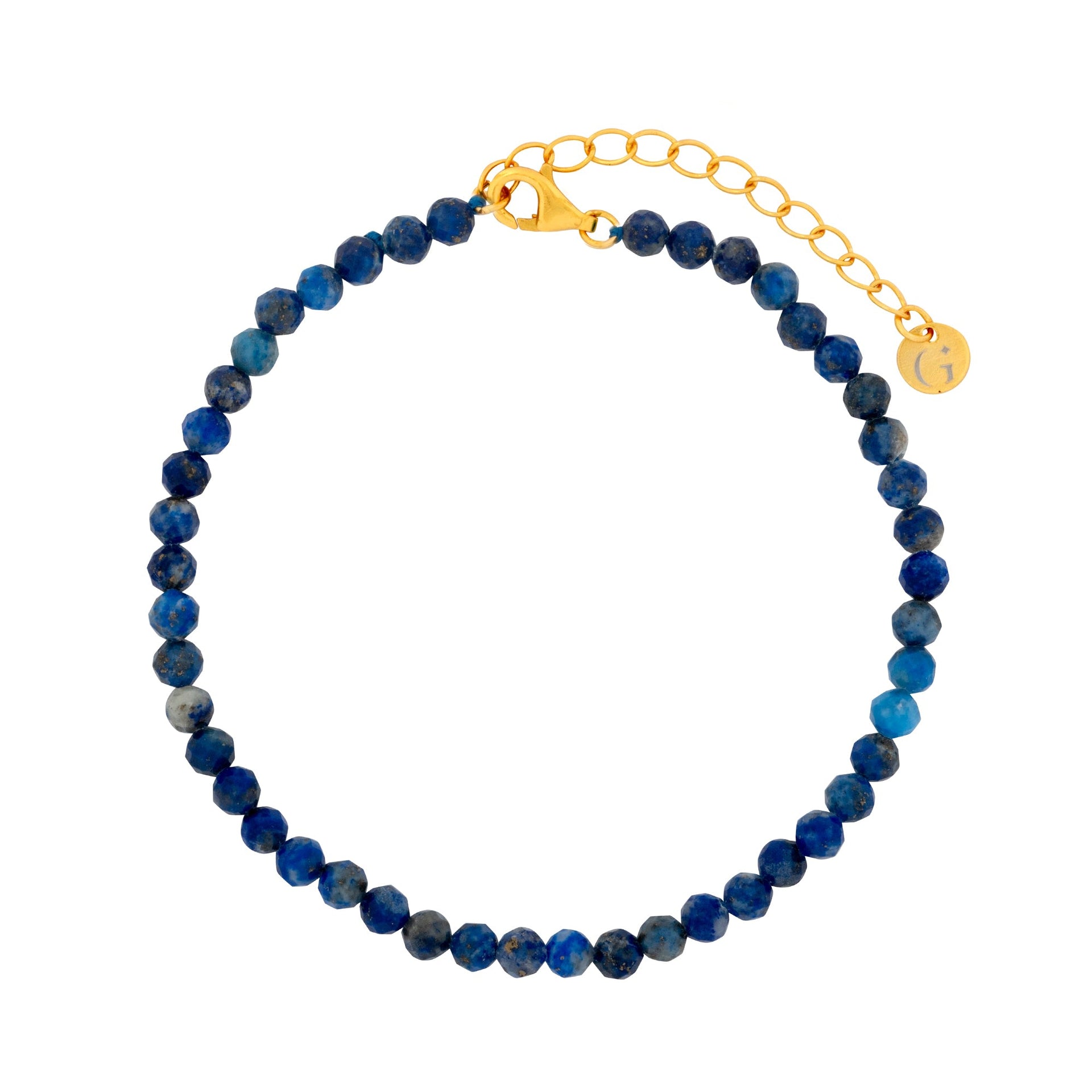 Blue Lapis Beaded Bracelet In Gold