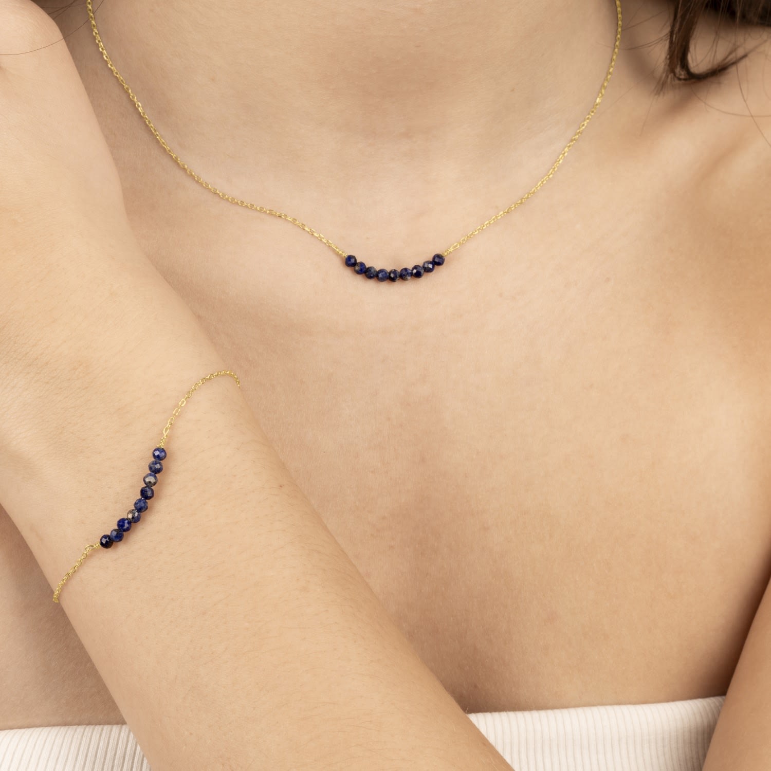 Blue Lapis Beads Bracelet In Gold