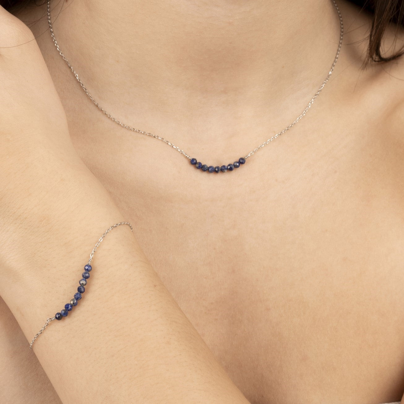 Blue Lapis Beads Bracelet In Silver