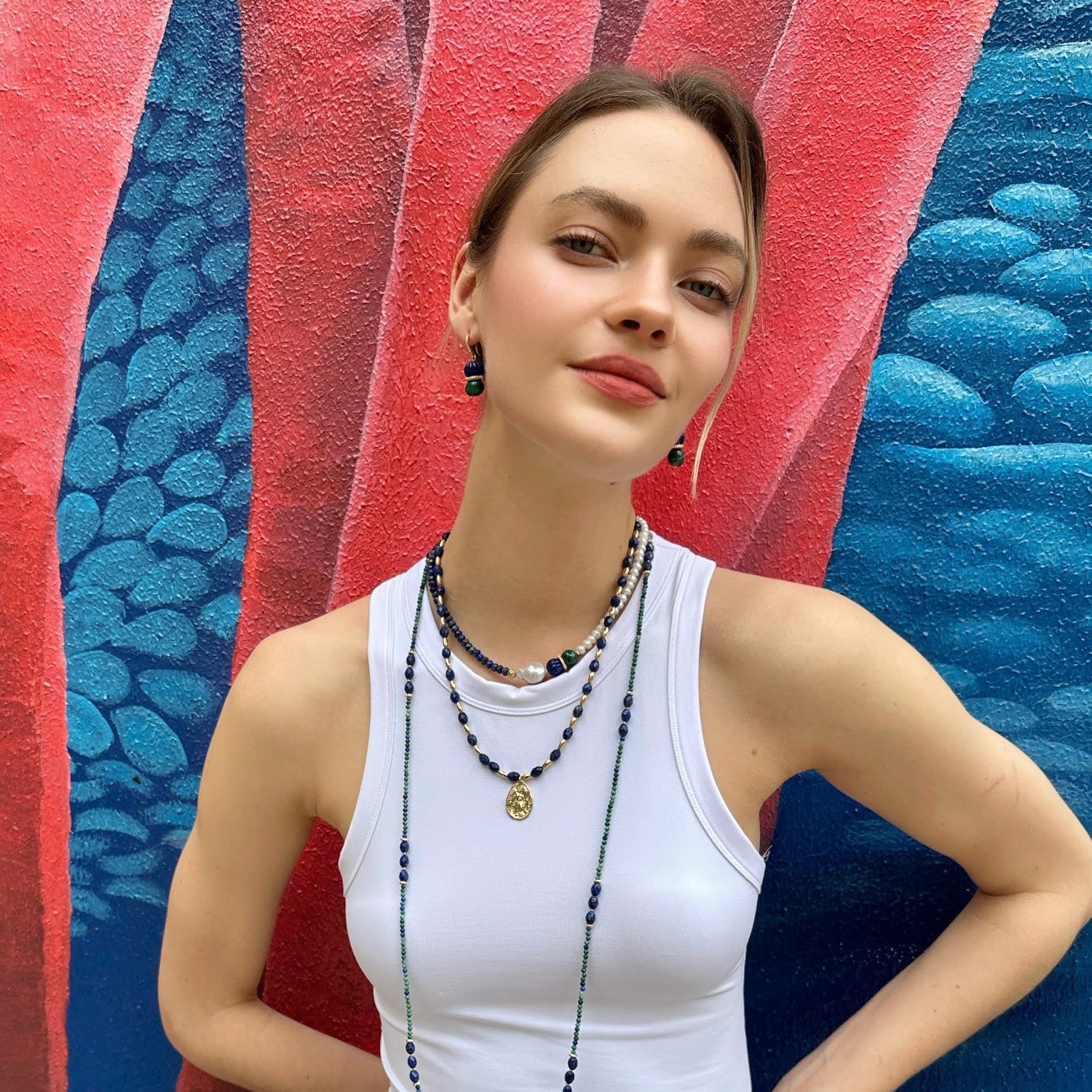 Blue Lapis Lazuli And Baroque Pearl Short Necklace