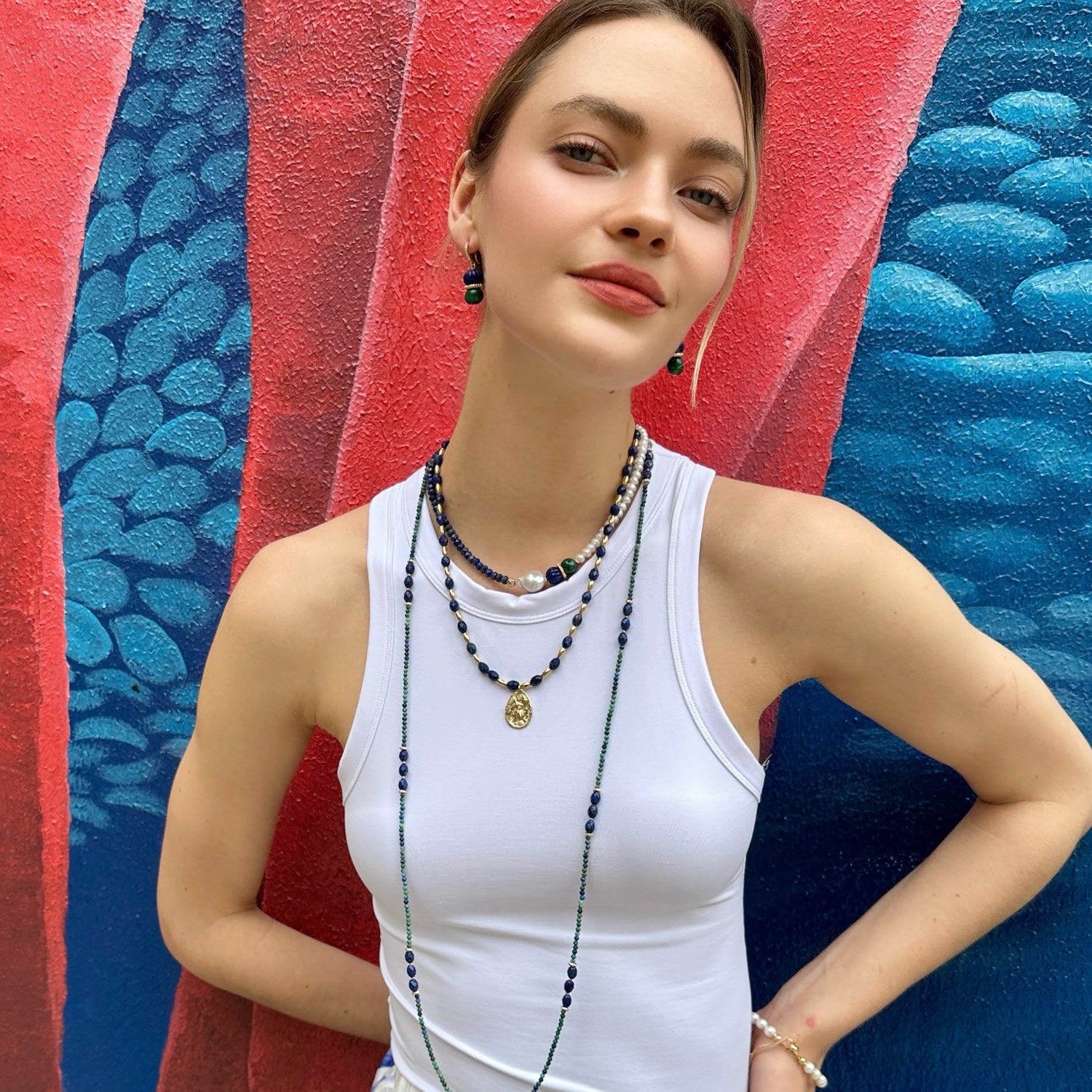 Blue Lapis With Coin Pendant Necklace