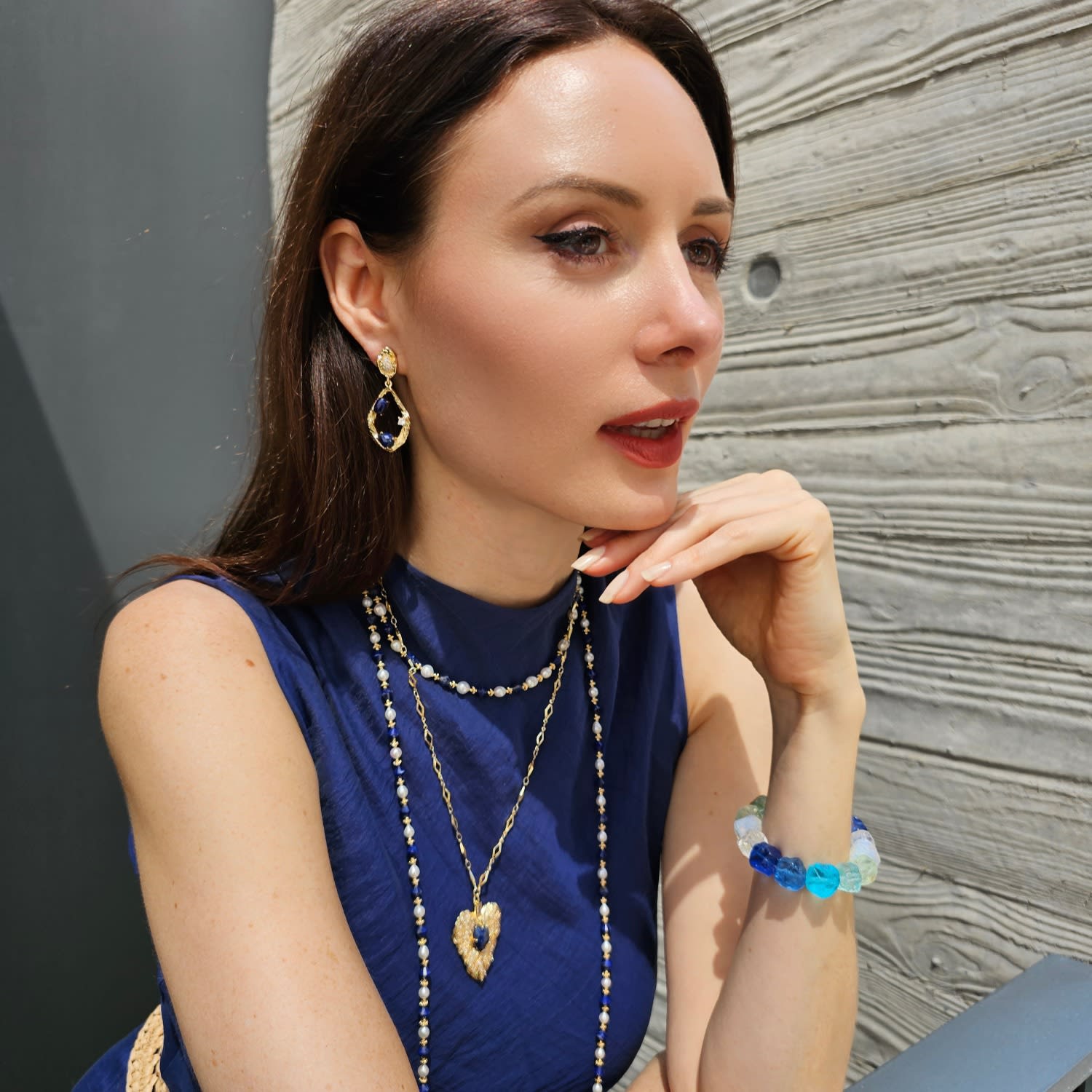 Blue Lapis With Freshwater Pearls Choker Necklace