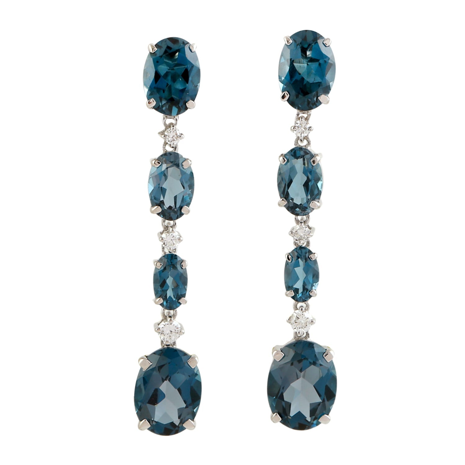 Blue London Topaz & Diamond Dangle Earrings In White Gold