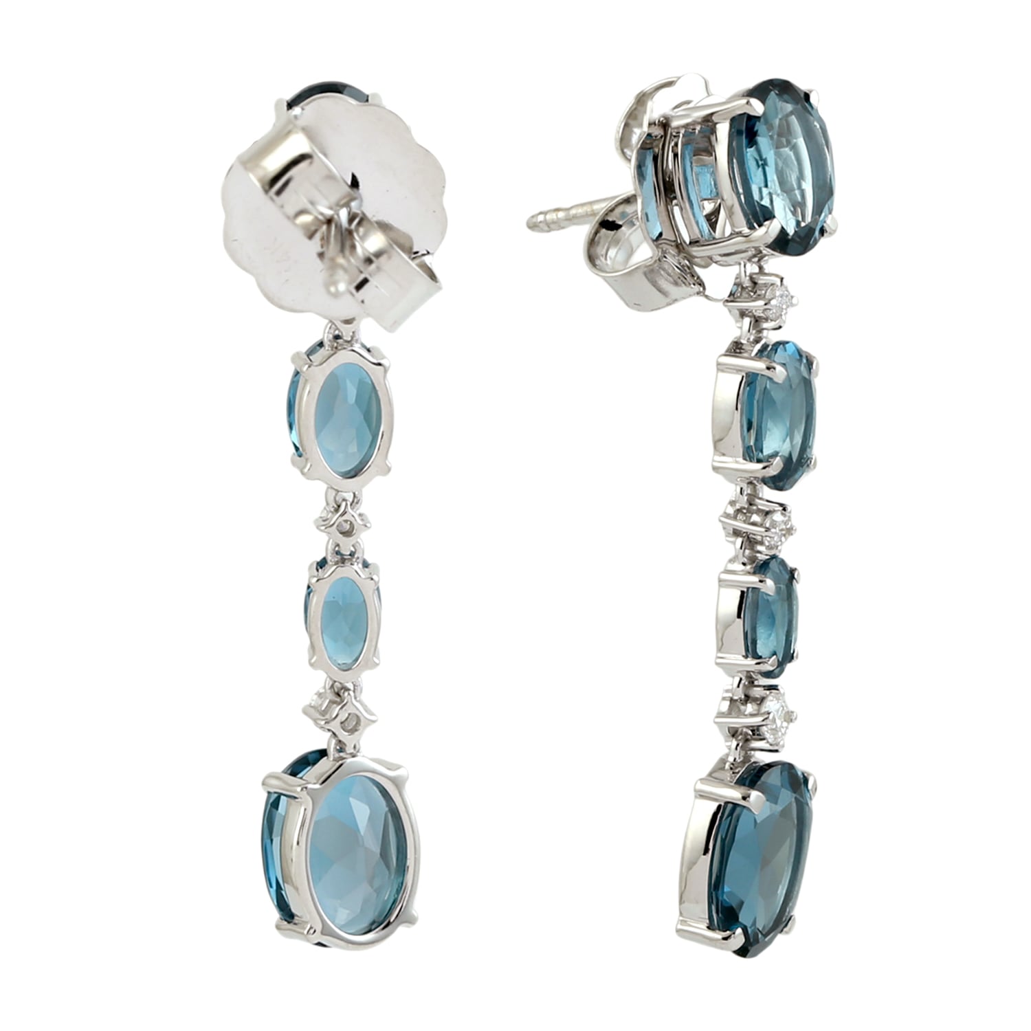 Blue London Topaz & Diamond Dangle Earrings In White Gold