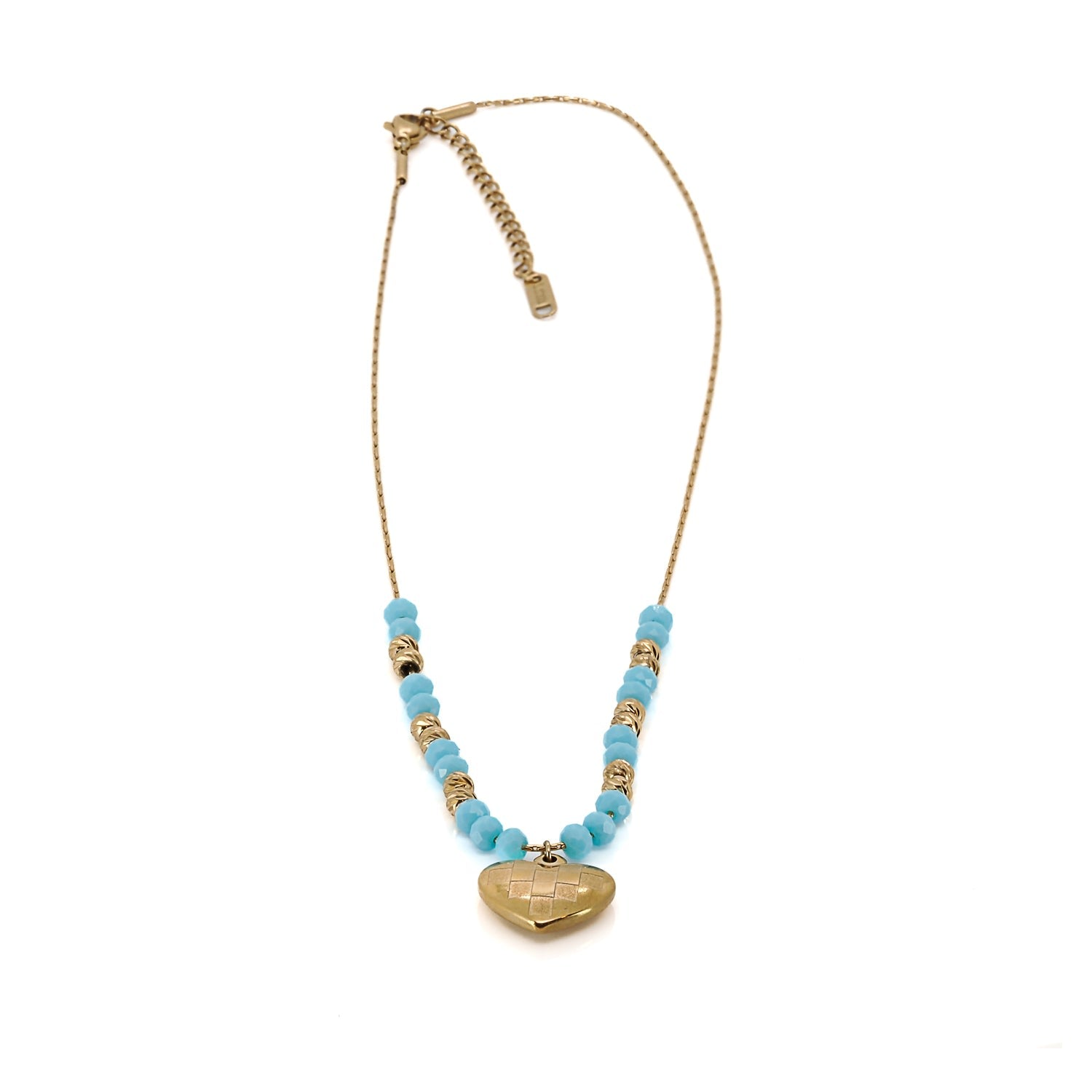 Love Heart Pendant Turquoise Color Necklace - Gold