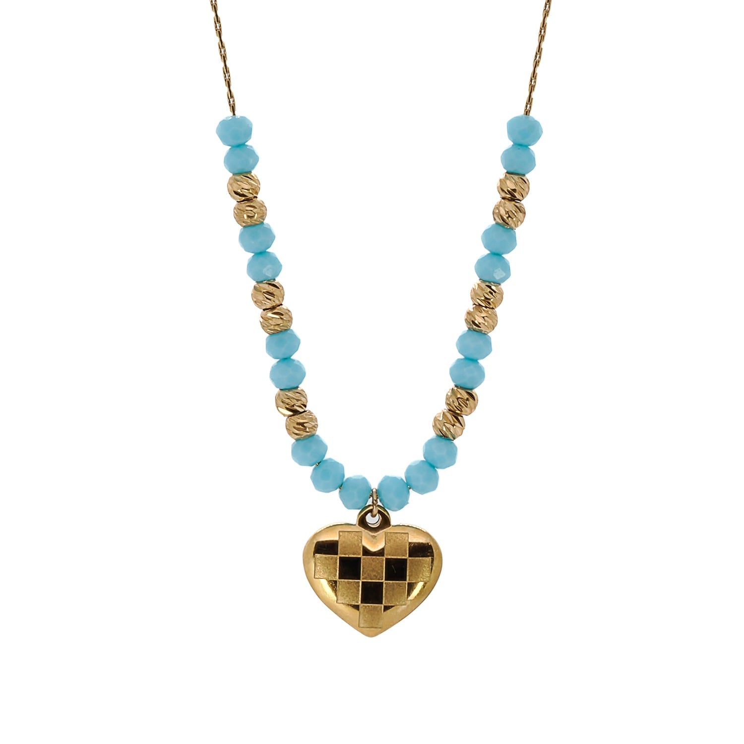 Love Heart Pendant Turquoise Color Necklace - Gold
