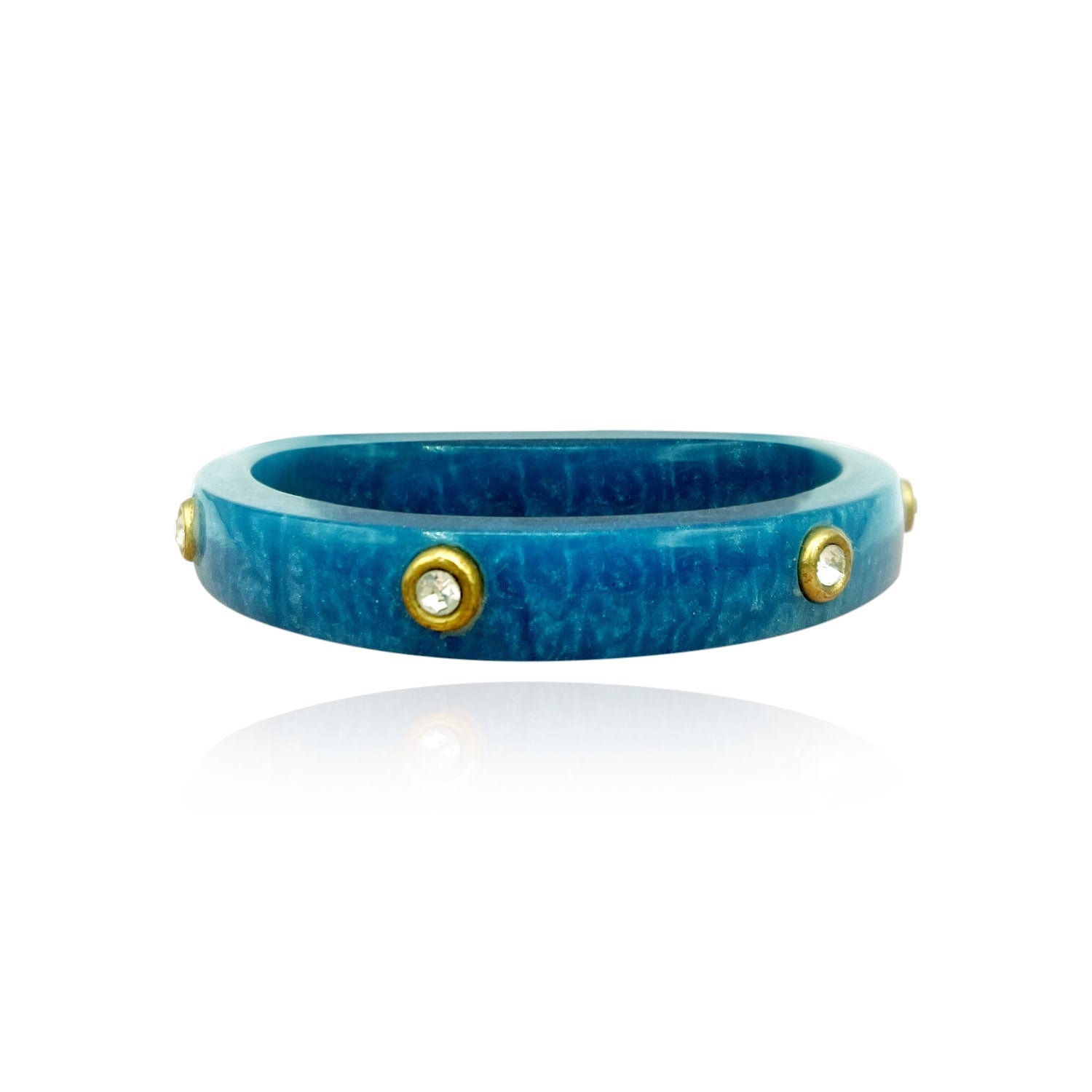 Blue Marbled Resin Bangle With Crystal Stones