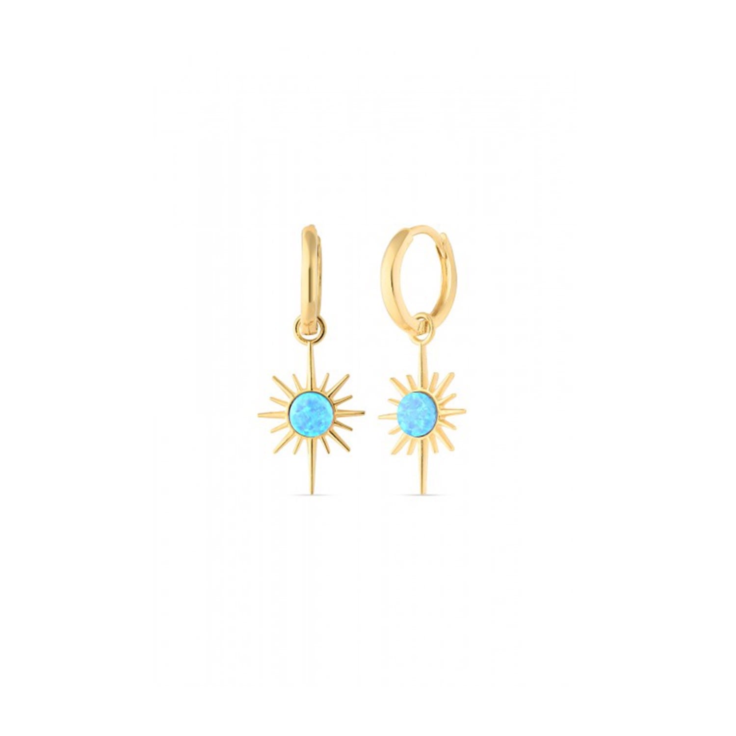 Northern Star Starburst Drop Hoop Blue Opal Earring Sterling Silver - Gold