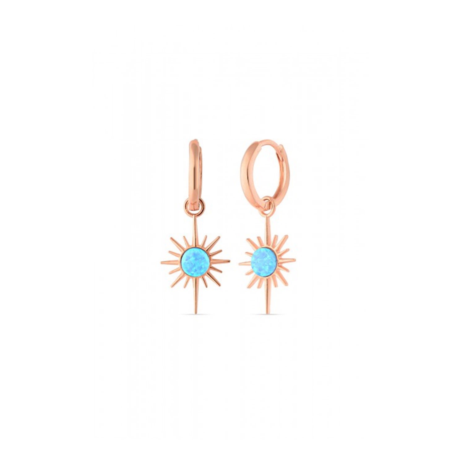Blue Opal Northern Star Starburst Drop Hoop Earring Sterling Silver - Rose Gold