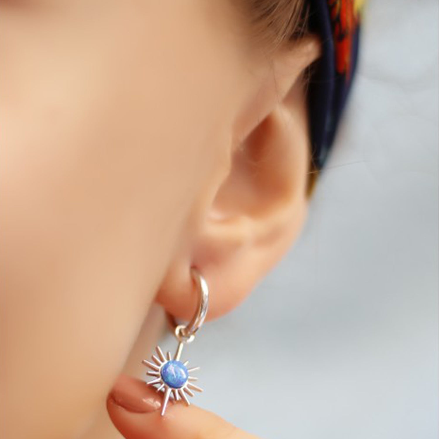 Blue Opal Northernstar Drop Hoop Earring & Necklace Set In Sterling Silver - Silver