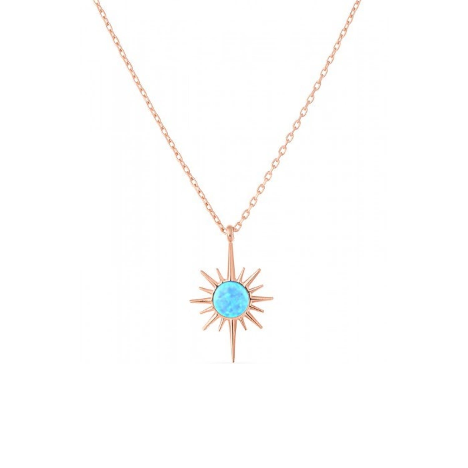 Blue Opal Northernstar Sterling Silver Pendant Necklace - Rose Gold
