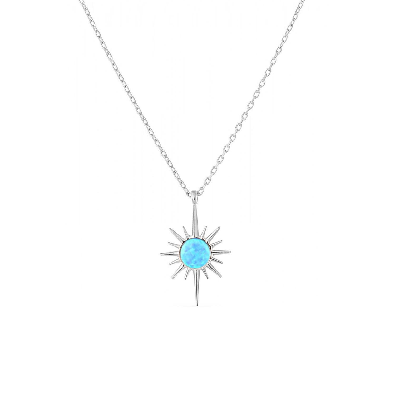 Blue Opal Northernstar Sterling Silver Pendant Necklace - Silver