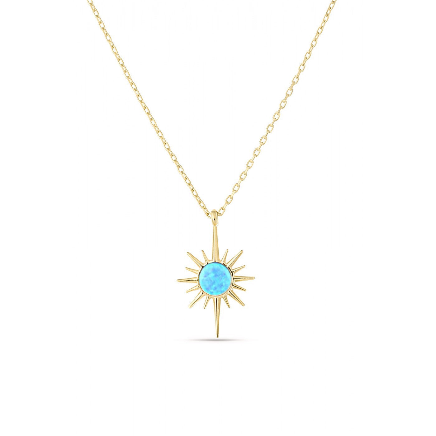 Blue Opal Northernstar Sterling Silver Pendant Necklace - Gold