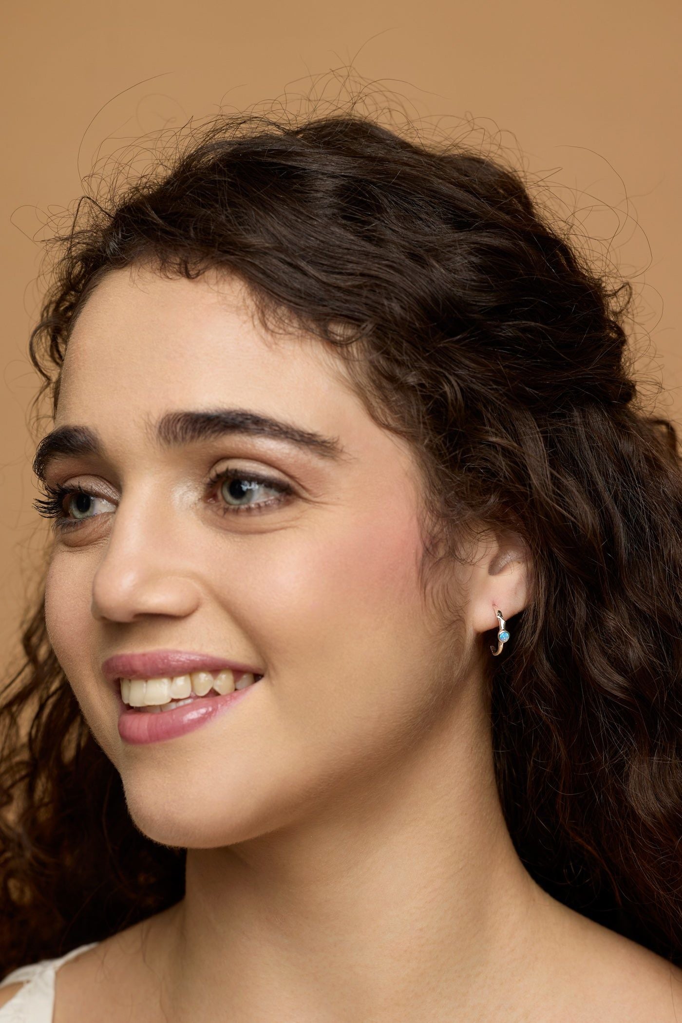 Blue Opal Silver Huggie Hoop Earrings